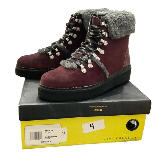 Very Volatile Women’s Size 7.5 Burgundy Leather Fur Hiking Boots. LSH183 - Picture 3 of 7